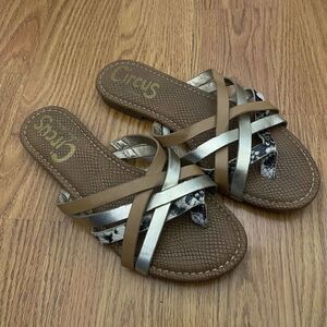 Sam Edelman Cypress Gold metallic brown strappy sandal slides size US 9